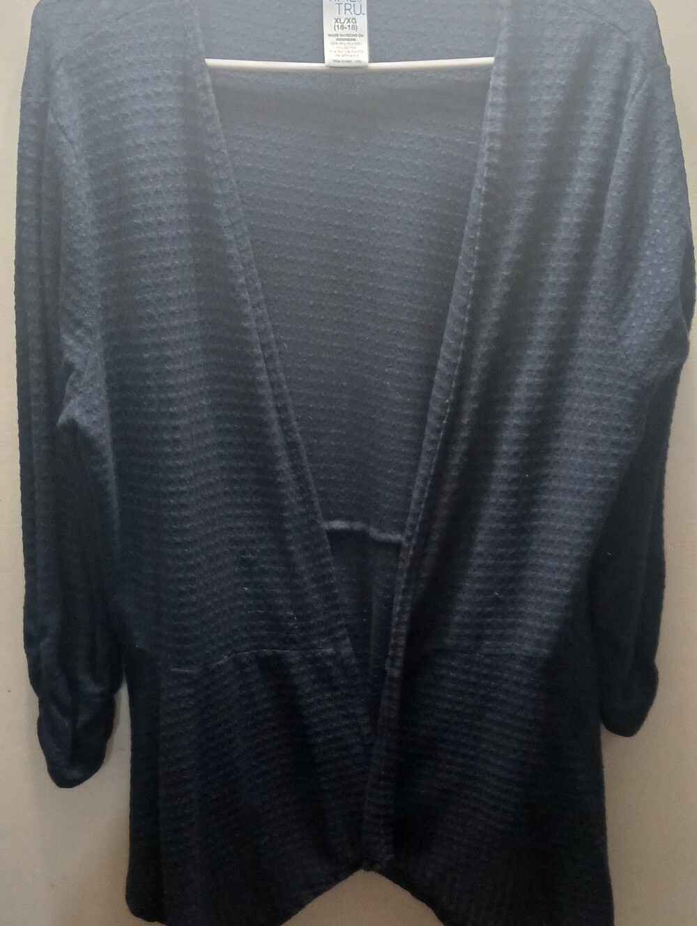 Time and Tru Navy Open-Front Waffle Knit Cardigan